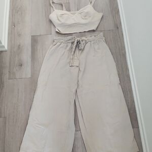 SHEIN Cream Wide Leg Pants & Crop Top Set